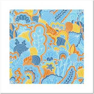 Abstract Floral Neck Gator Aqua Blue Orange Floral Abstract Posters and Art